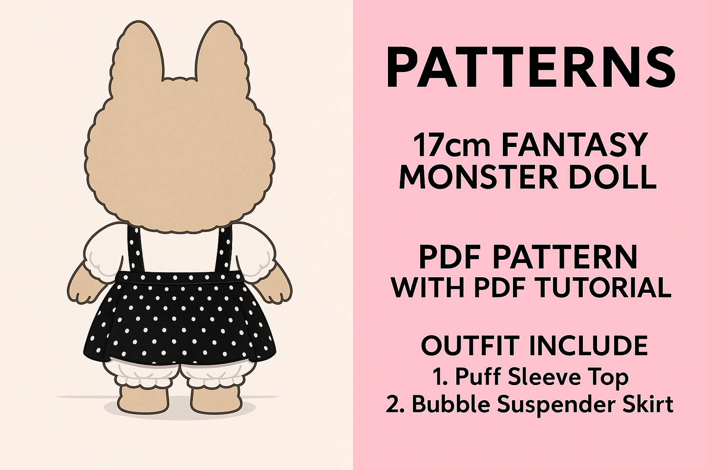 Fantasy Monster Doll 15.5–17cm Soft Outfit Pattern – PDF + Video Tutorial | Macaron Style