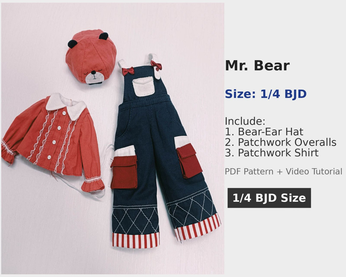 阿彩 1/4 BJD Doll Dress Pattern - Mr. Bear-include 5mm seam allowance