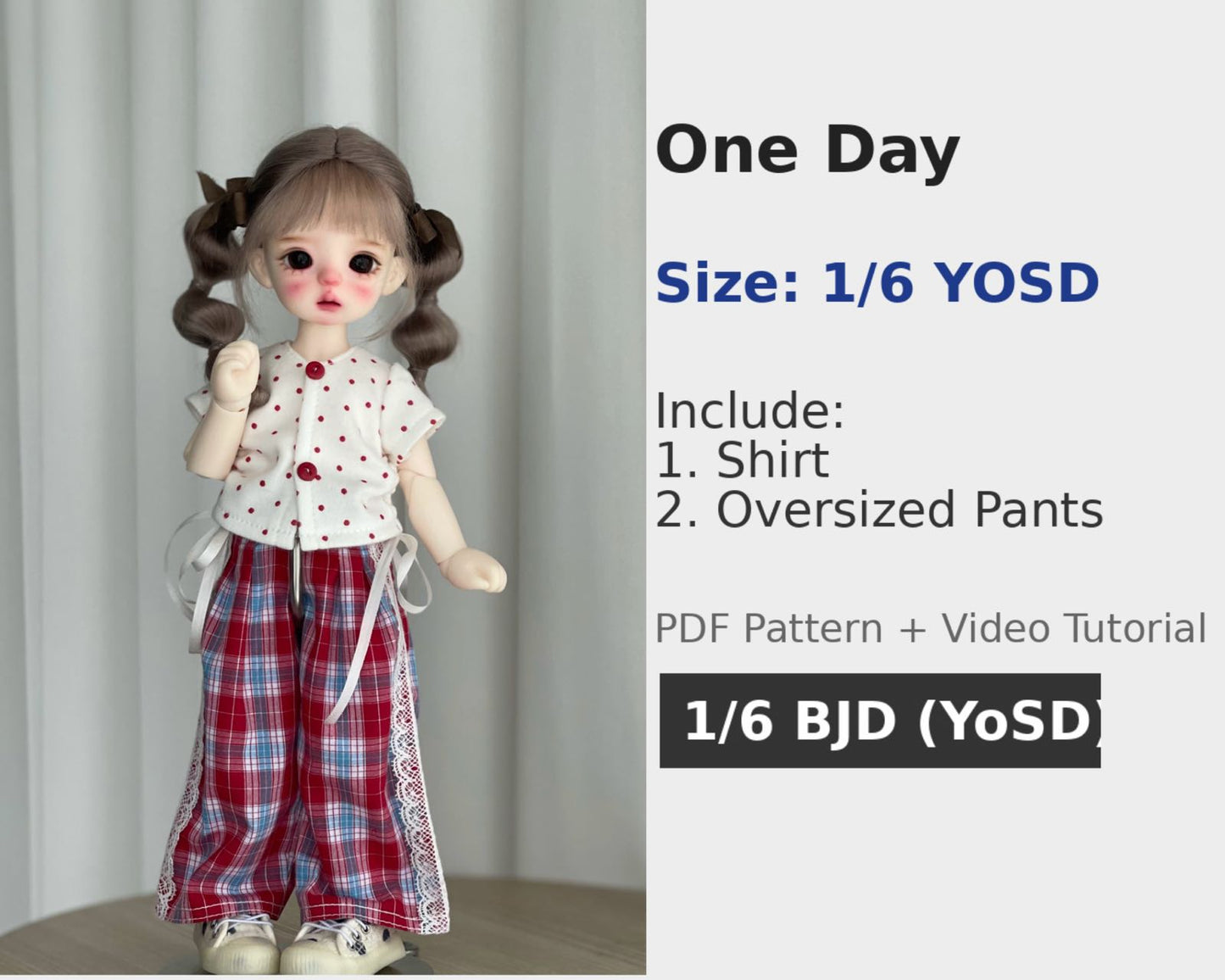 果果 1/6 BJD Doll Dress Pattern - OneDay - no seam allowance