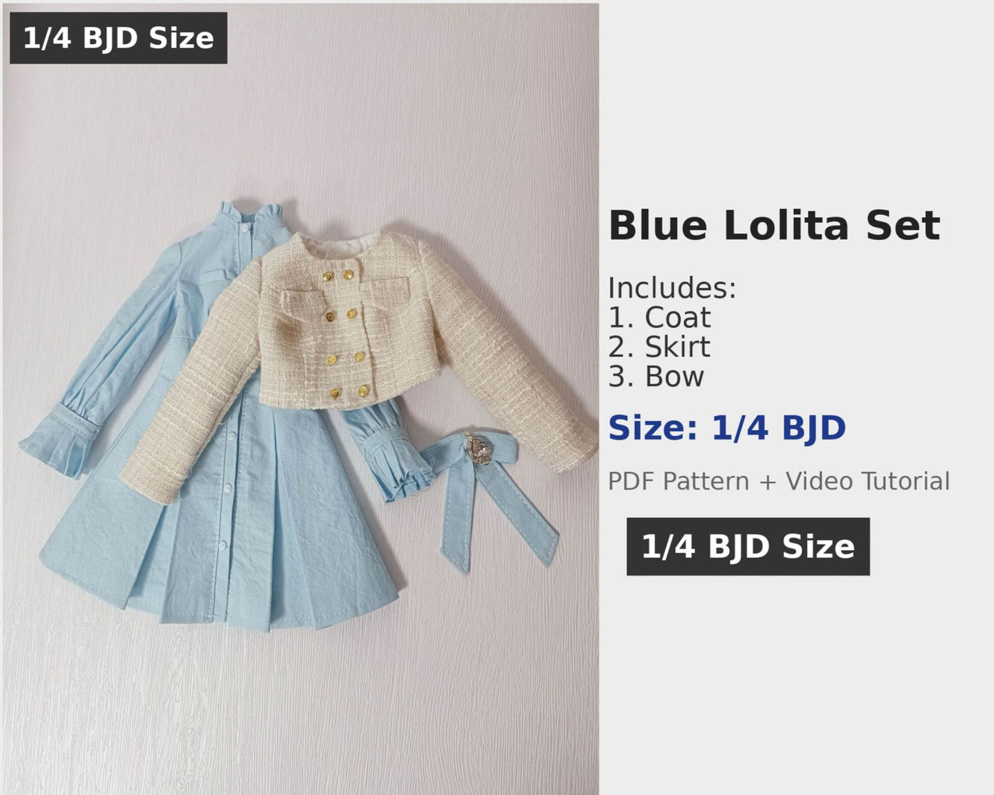 阿彩 1/4 BJD Doll Dress Pattern - Blue Lolita Dress-include 5mm seam allowance