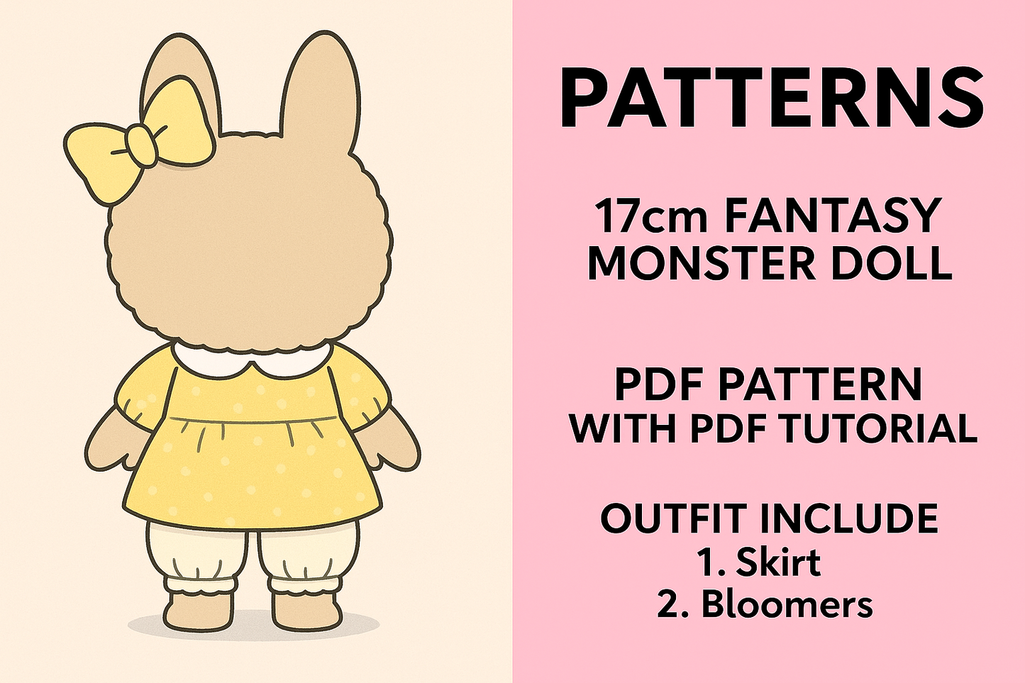 Fantasy Monster Doll 15.5–17cm Pudding Outfit Pattern – PDF + Video Tutorial | Macaron Style