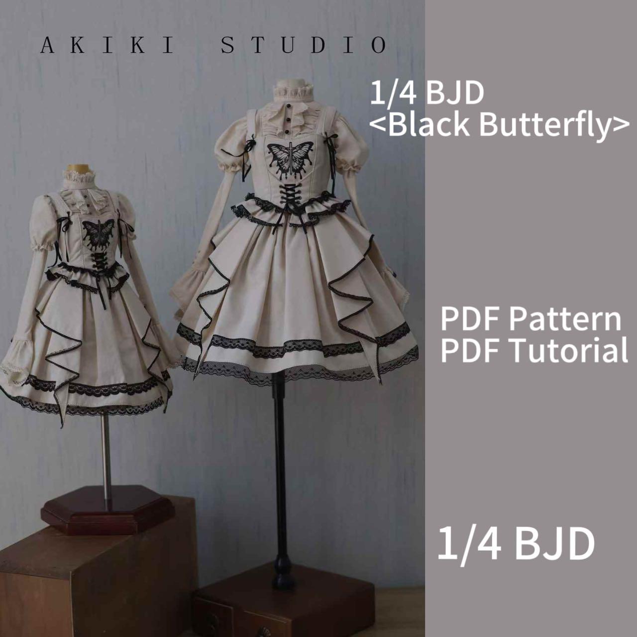 阿吉 BJD 1/4 DOLL Patterns Corset and hat and half skirt - Black Butterfly