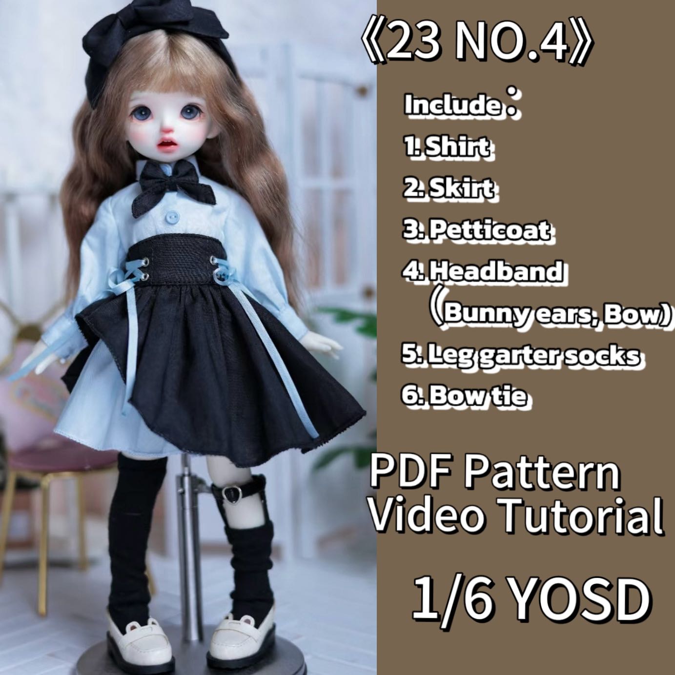 Patrón de vestido para muñeca BJD escala 1/6 - 25NO.5 con bolsa trasera - sin margen de costura