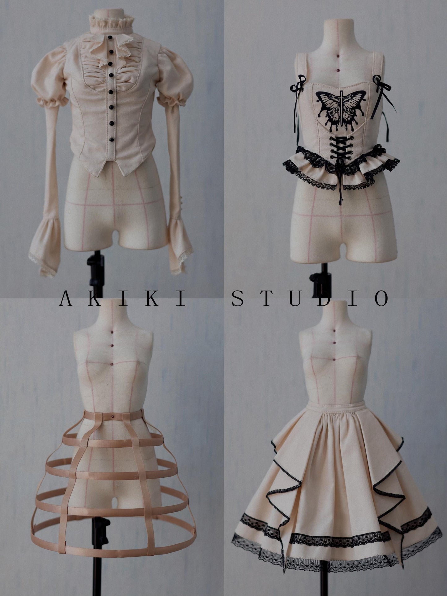 阿吉 BJD 1/4 DOLL Patterns Corset and hat and half skirt - Black Butterfly