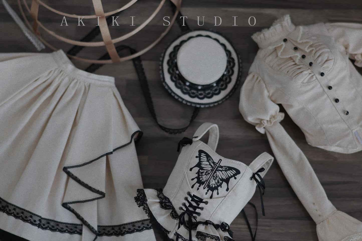 阿吉 BJD 1/4 DOLL Patterns Corset and hat and half skirt - Black Butterfly
