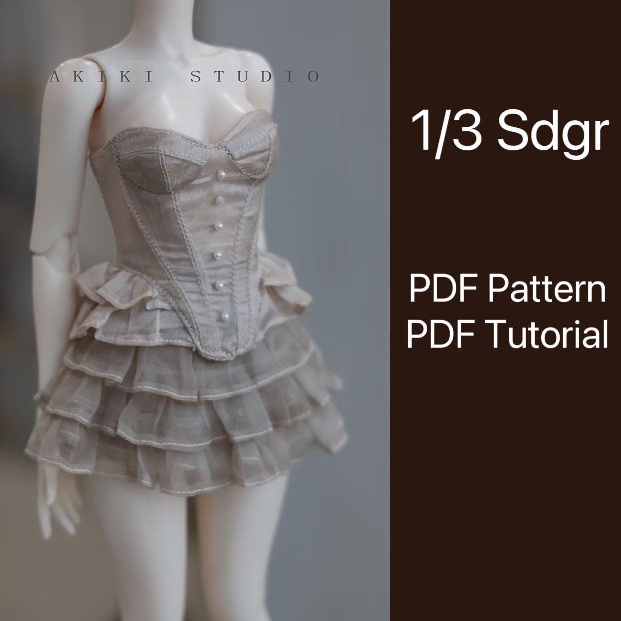 阿吉 BJD 1/3 SDGR DOLL Patterns Corset and Dress 4 pieces.