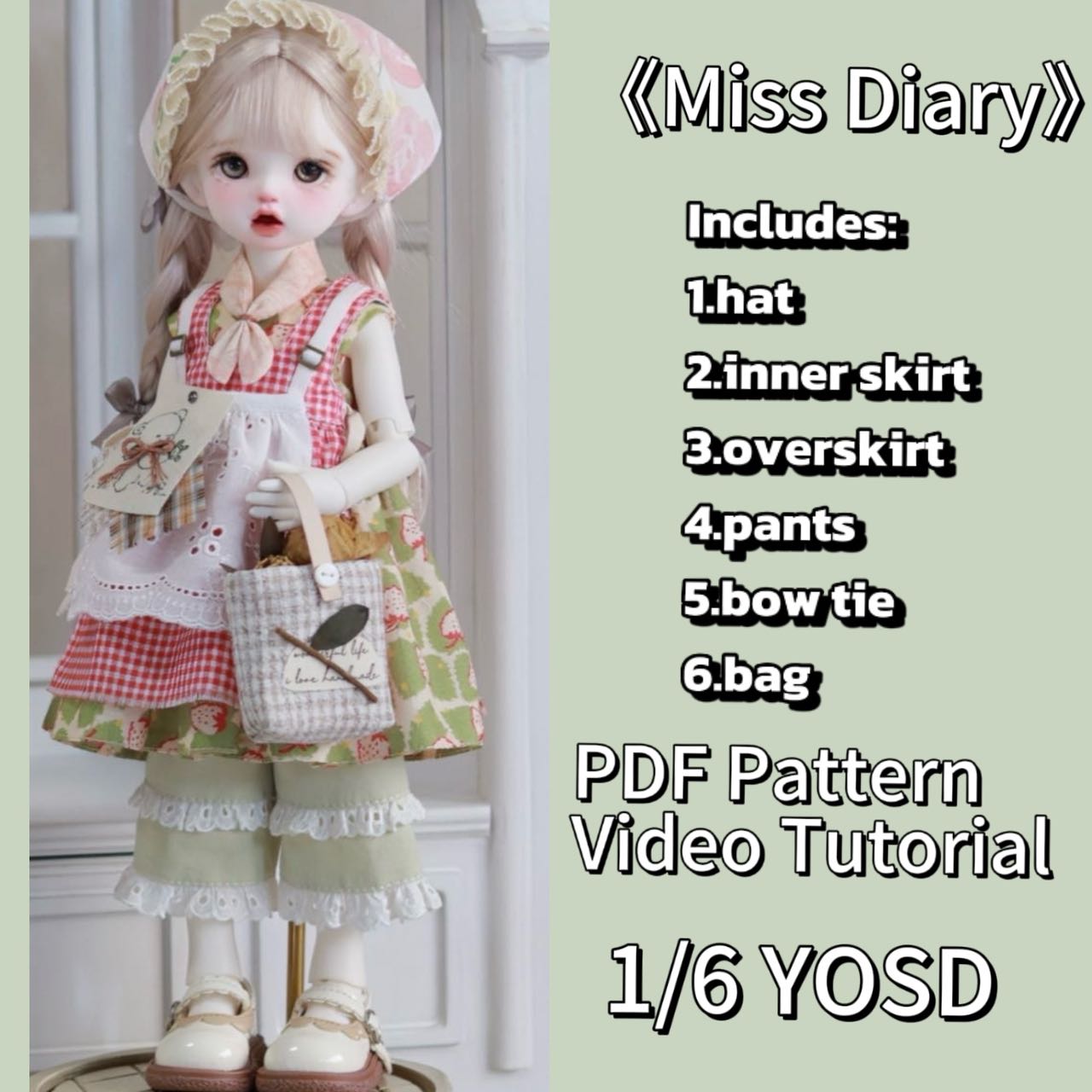 小Mer BJD 1/6 BJD DOLL Clothes Dress Patterns -Miss Diary--no seam allowance include