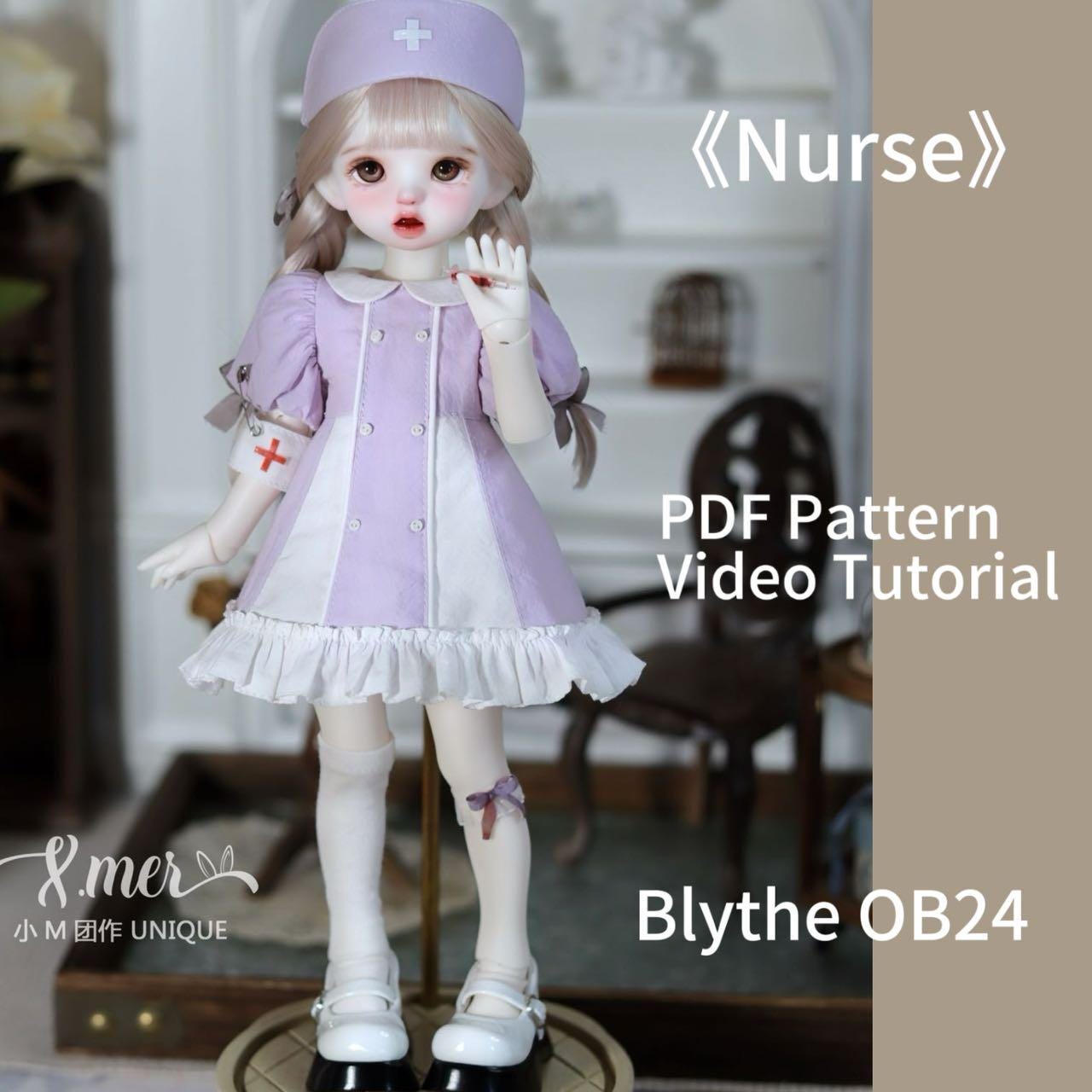 小Mer Blythe Doll Clothes Patterns - Little nurse-no seam allowance included