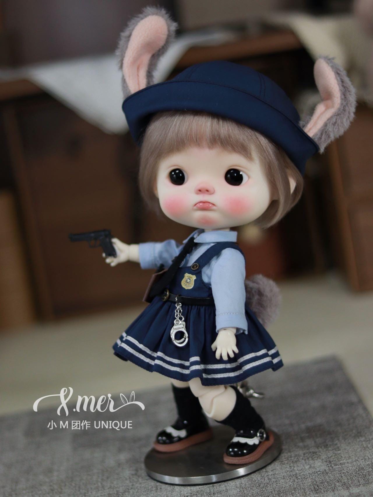 小Mer OB11 Obitsu DOLL Patterns Bunny Dress with Hat set: 7 Items: Hat, Tie, Shirt, Vest Dress, Belt, Gun Holster, Socks-no seam allowance