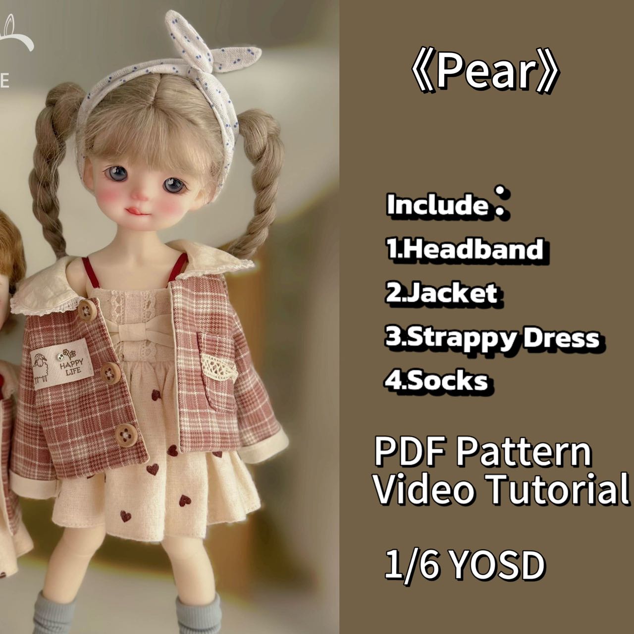 小Mer BJD 1/6 BJD DOLL Clothes Dress Patterns -Pear--no seam allowance include
