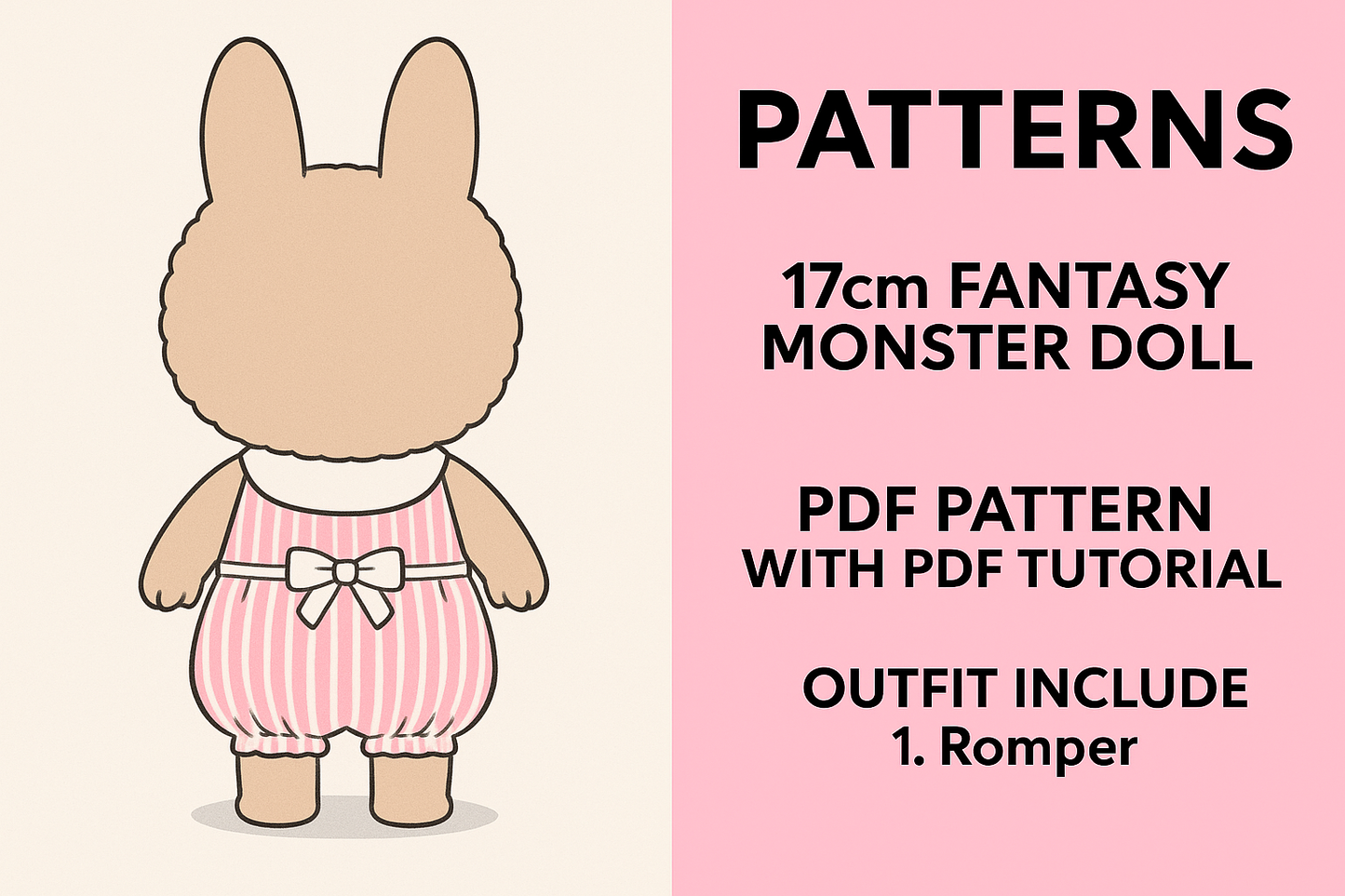 Fantasy Monster Doll 15.5–17cm Puffy Outfit Pattern – PDF + Video Tutorial | Macaron Style