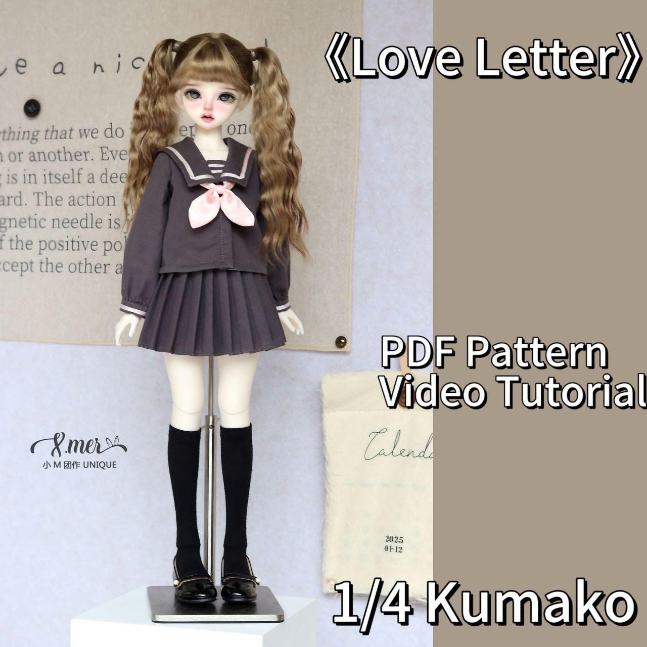小Mer 1/4 KUMAKO BJD Doll Dress Pattern - Love Letter-no seam allowance included