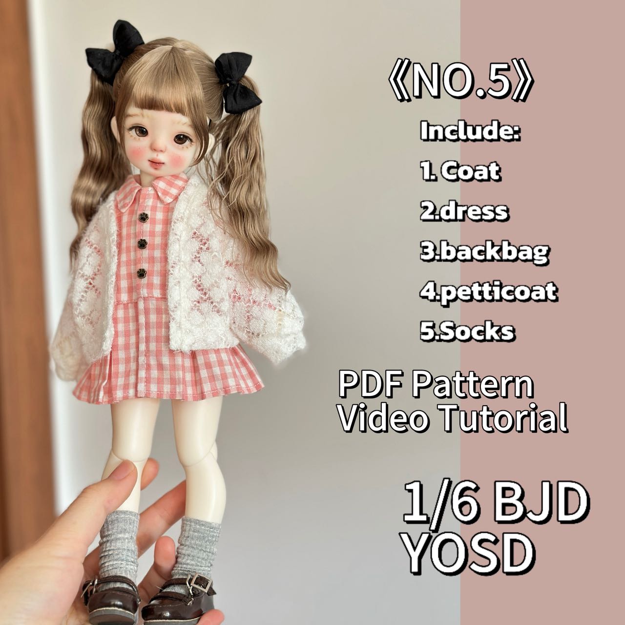 果果 1/6 BJD Doll Dress Pattern - 25NO.5 with back bag - no seam allowance