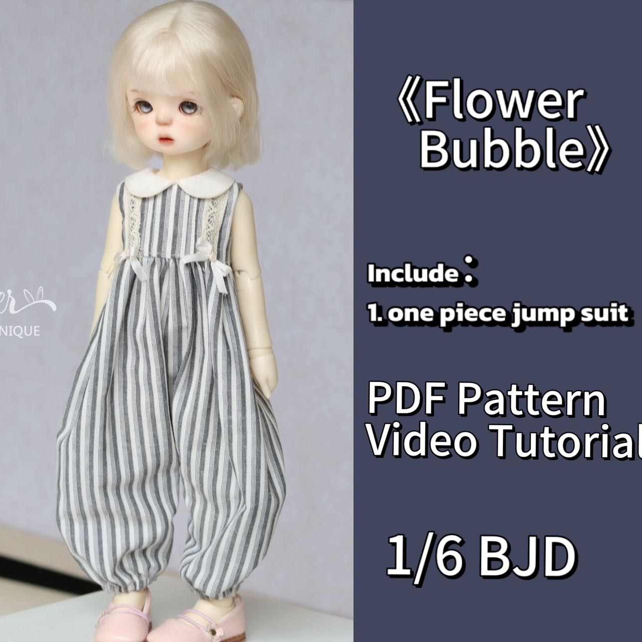 小Mer BJD 1/6 BJD DOLL Clothes Dress Patterns Flower Bubble-no seam allowance included