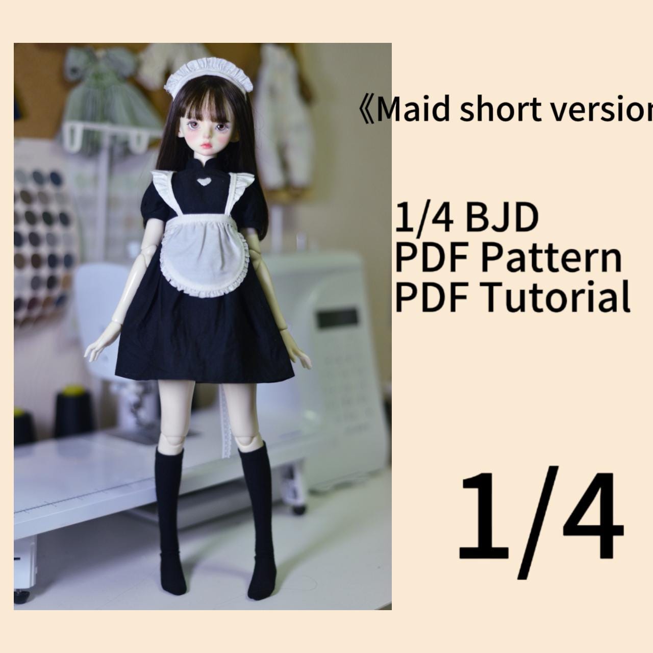 阿吉 BJD 1/4 DOLL Cloth Patterns Dress- Maid Dress short dress – Soromo's Doll Supply