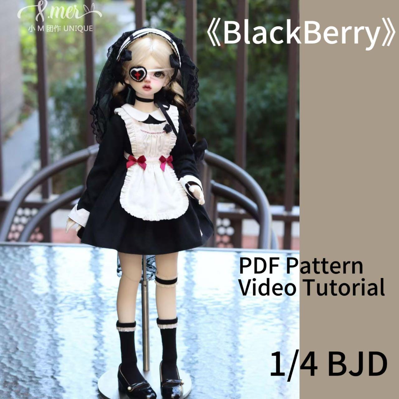 小Mer BJD 1/4 BJD DOLL Patterns dress apron set -Blackberry-no seam allowance included