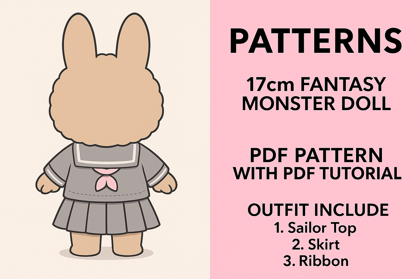 Fantasy Monster Doll 15.5–17cm Love Letter Outfit Pattern – PDF + Video Tutorial | Macaron Style