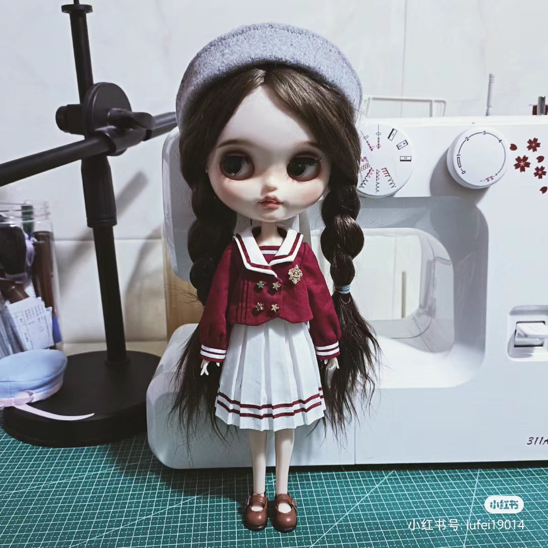 阿彩 Blythe Doll Dress Pattern - school girl red-include 5mm seam allowance