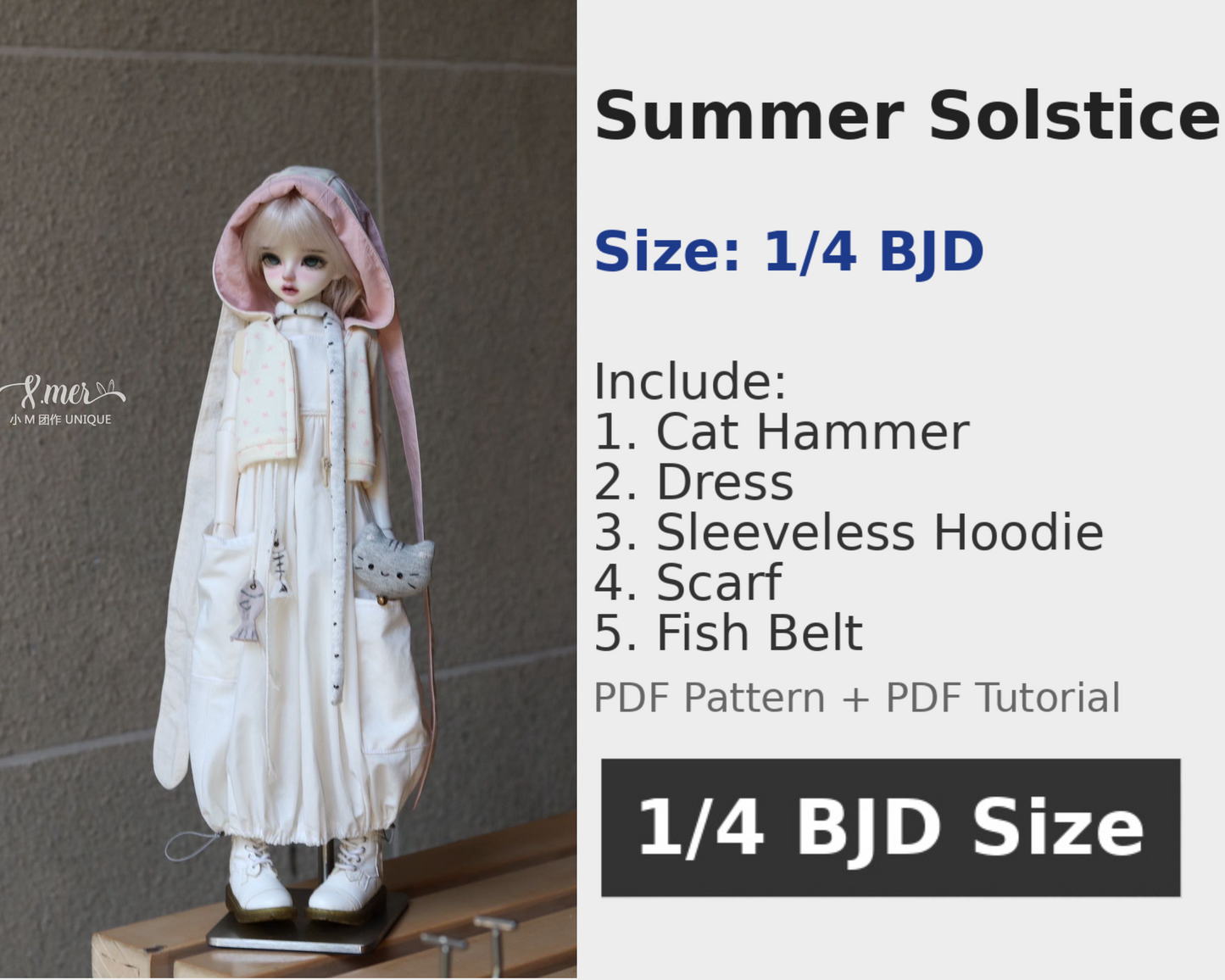 小Mer BJD 1/4 BJD DOLL Clothes Patterns -Summer Solstice- no seam allowance included