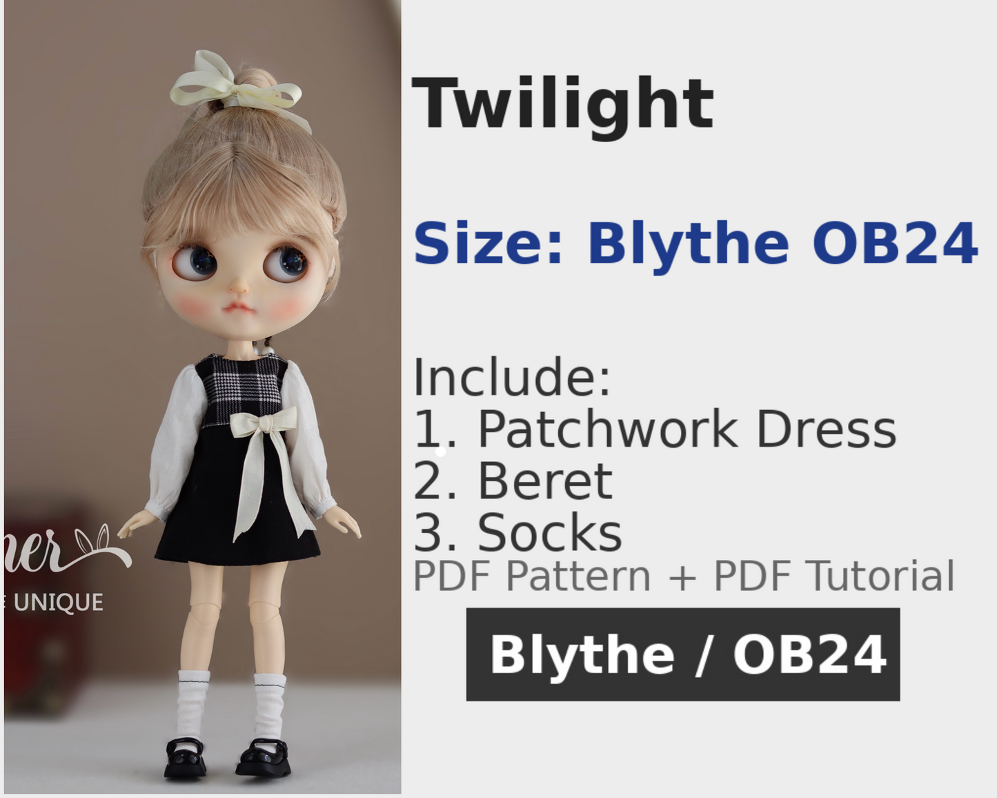 Patrones de ropa para muñecas Blythe - Pequeña enfermera (sin margen de costura incluido)