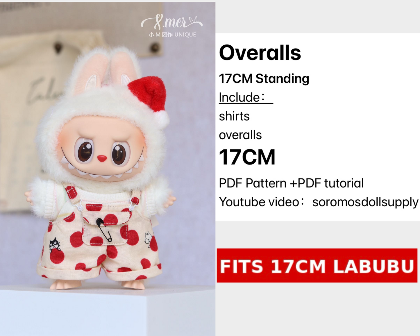 Patrón de overol LABUBU – PDF + Vídeo | Talla 17 cm