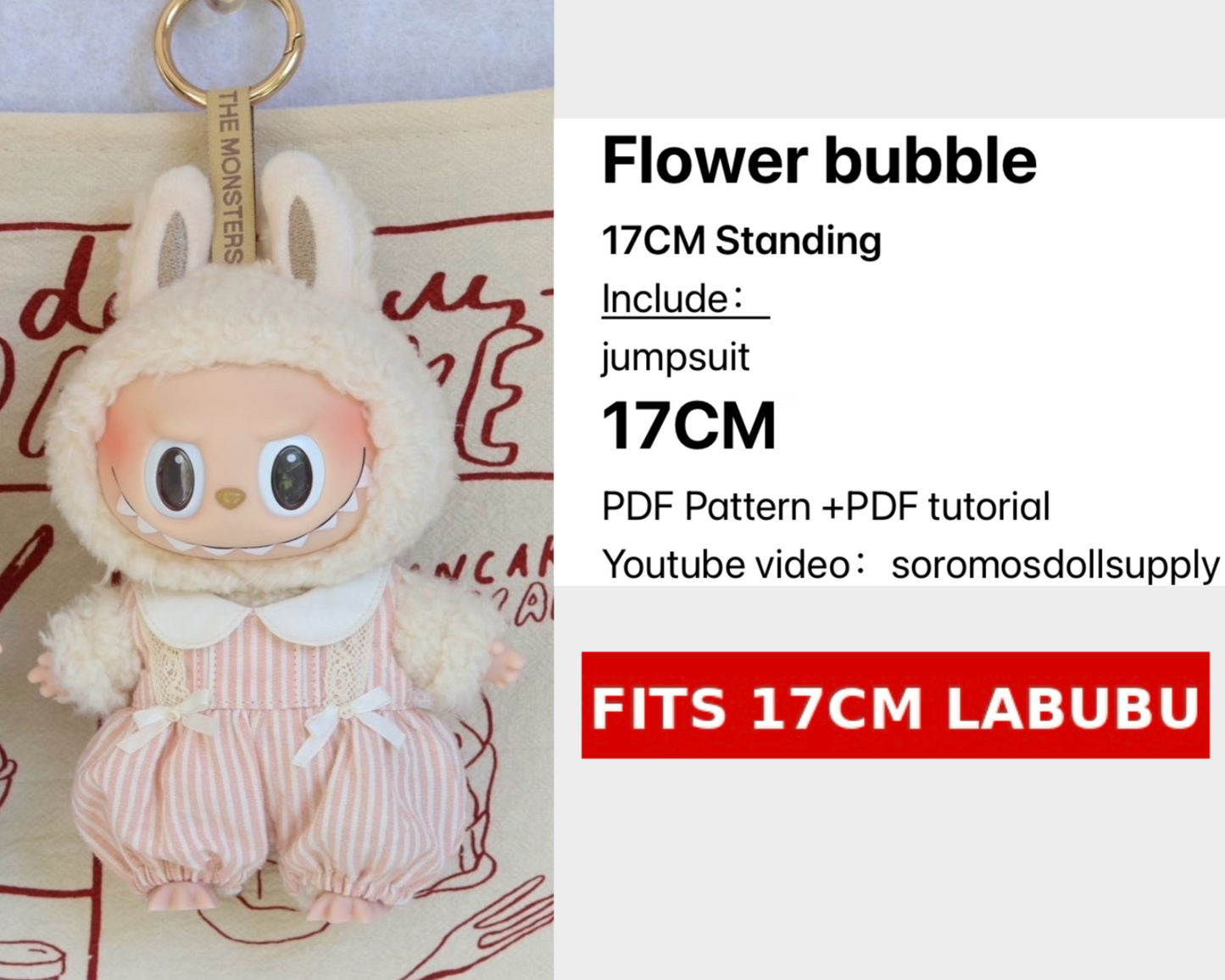 Patrón de conjunto LABUBU Puffy – PDF + Video | Talla 15,5-17 cm (Estilo Macaron)