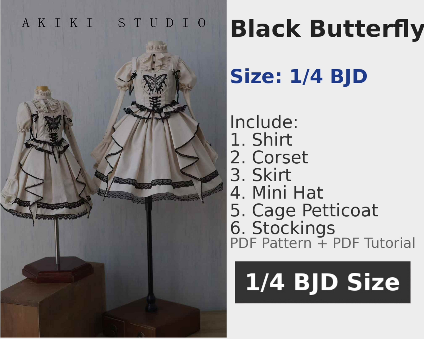 阿吉 BJD 1/4 DOLL Patterns Corset and hat and half skirt - Black Butterfly