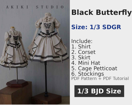 阿吉 BJD 1/3 SDGR DOLL Patterns Corset and hat and half skirt - Black Butterfly