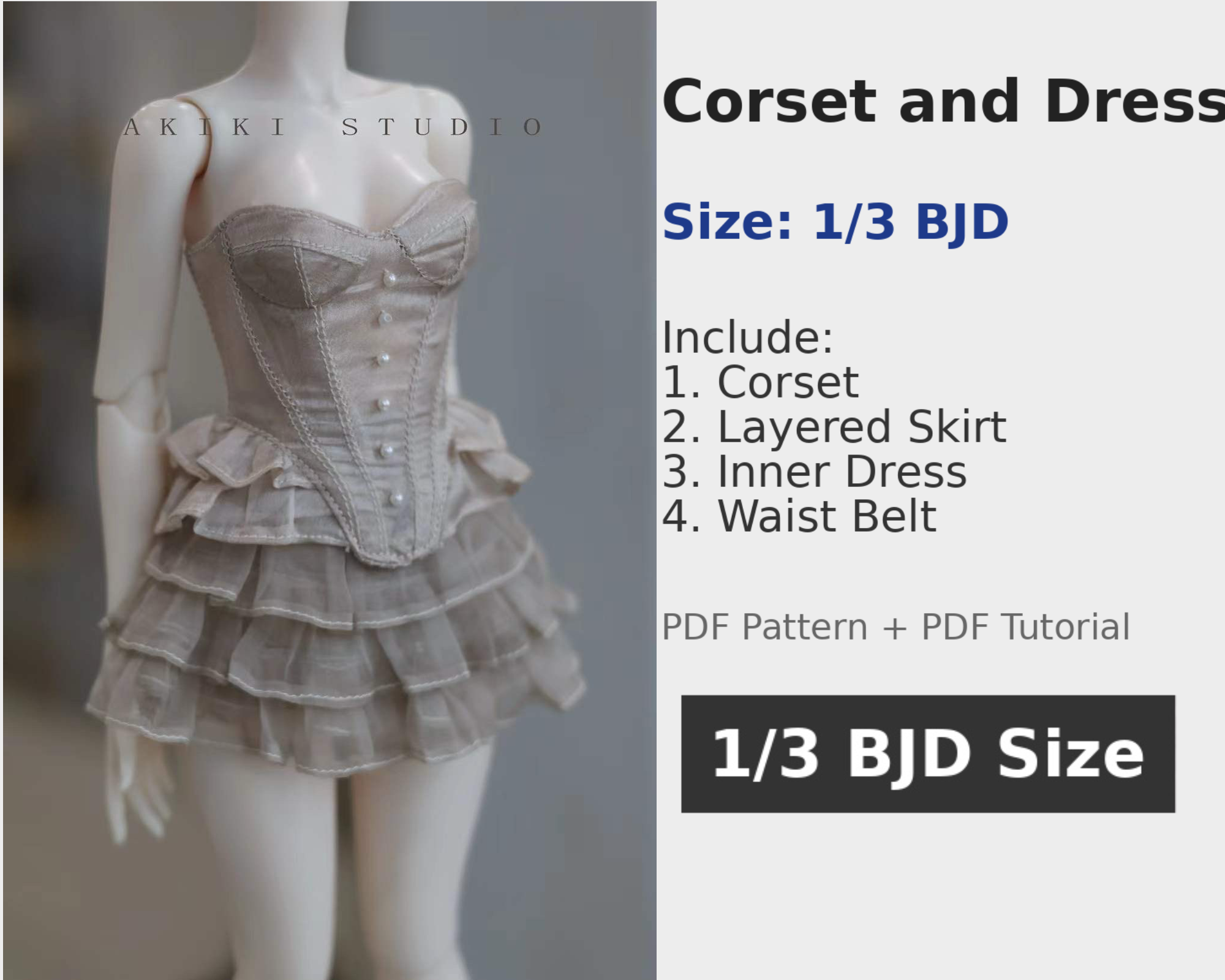 阿吉 BJD 1/3 SDGR DOLL Patterns Corset and Dress 4 pieces. – Soromo's Doll  Supply