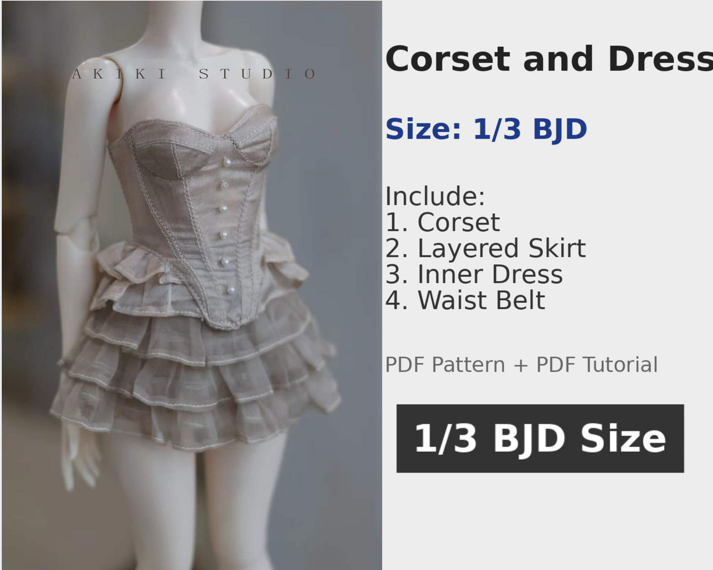 阿吉 BJD 1/3 SDGR DOLL Patterns Corset and Dress 4 pieces.