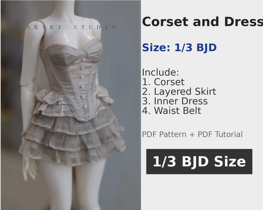 阿吉 BJD 1/3 SDGR DOLL Patterns Corset and Dress 4 pieces.