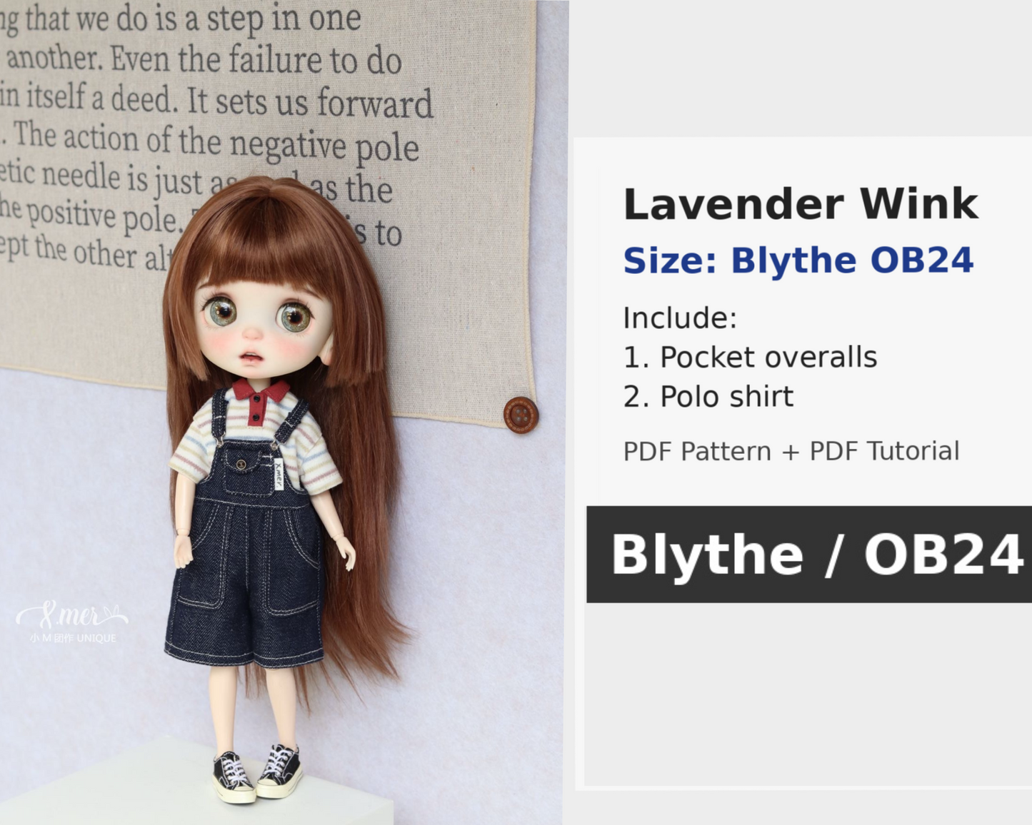 小Mer BlytheOB24 Doll Clothes Patterns - Lavender Wink-no seam allowance included