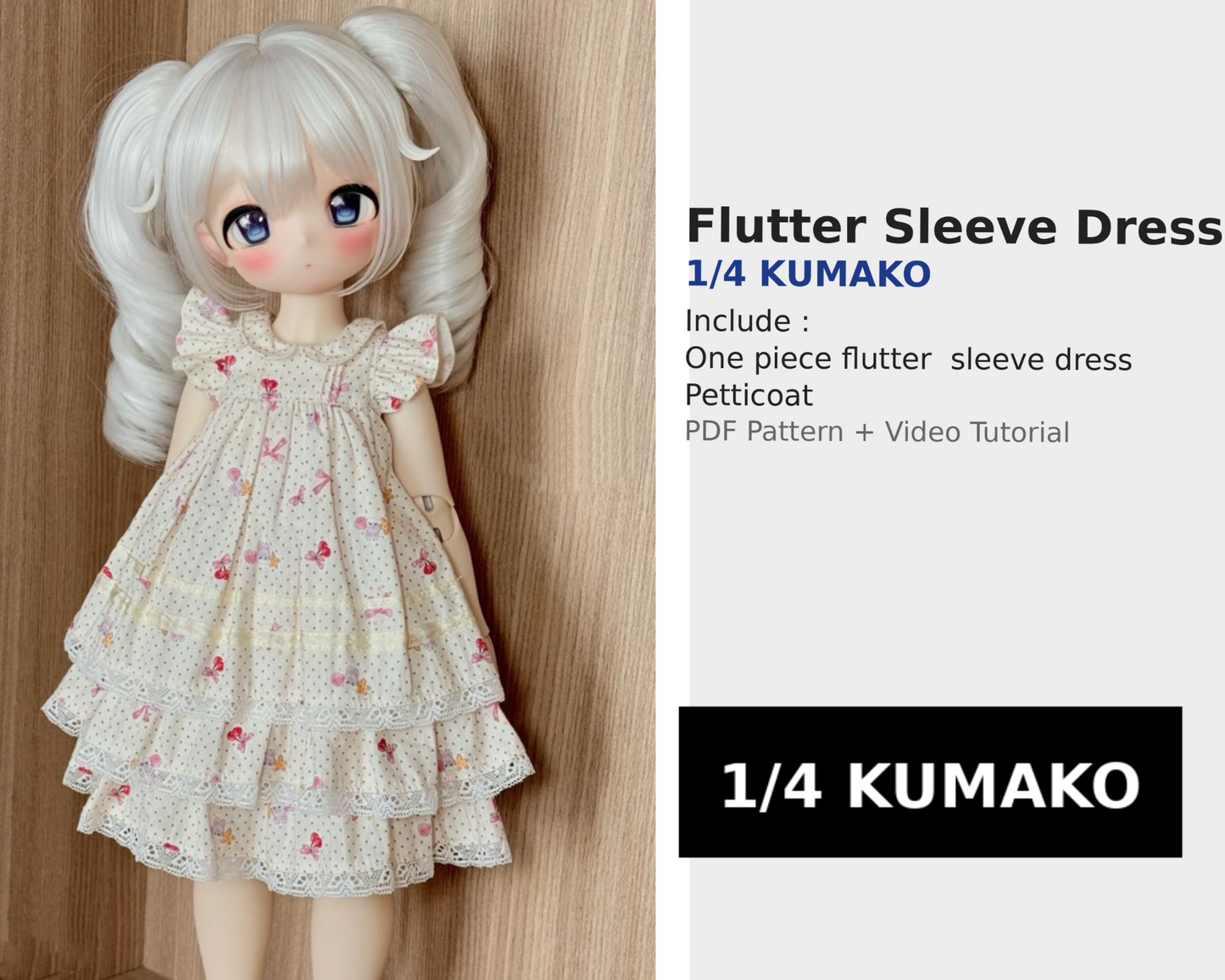 果果 1/4 KUMAKO BJD Doll Dress Pattern - Flutter tiered dress