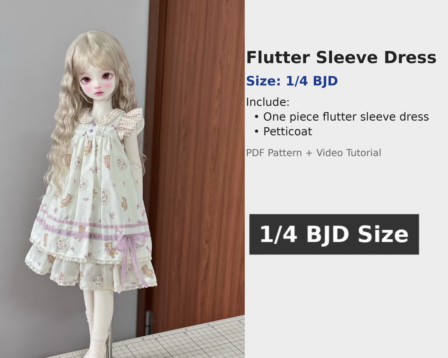 果果 1/4 BJD Doll Dress Pattern- Flutter Tiered Dress- with seam allowance