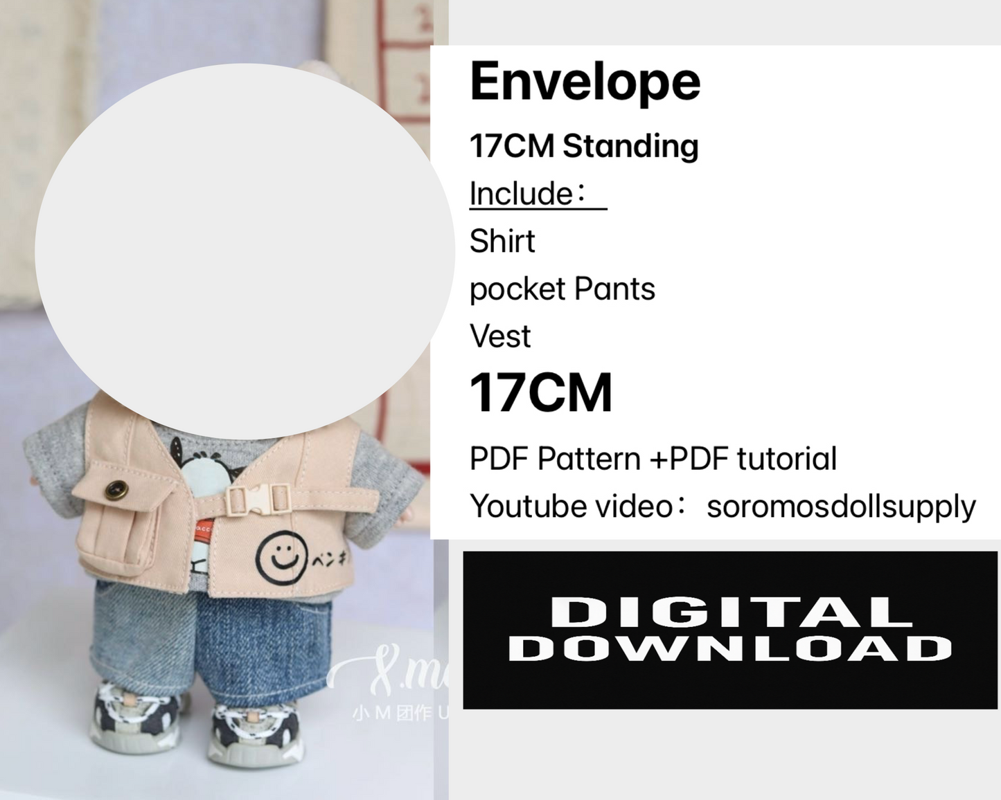 Envelope Outfit Pattern for 15.5–17cm Fantasy Monster Dolls – PDF + Video Tutorial | Compatible with Labubu size dolls