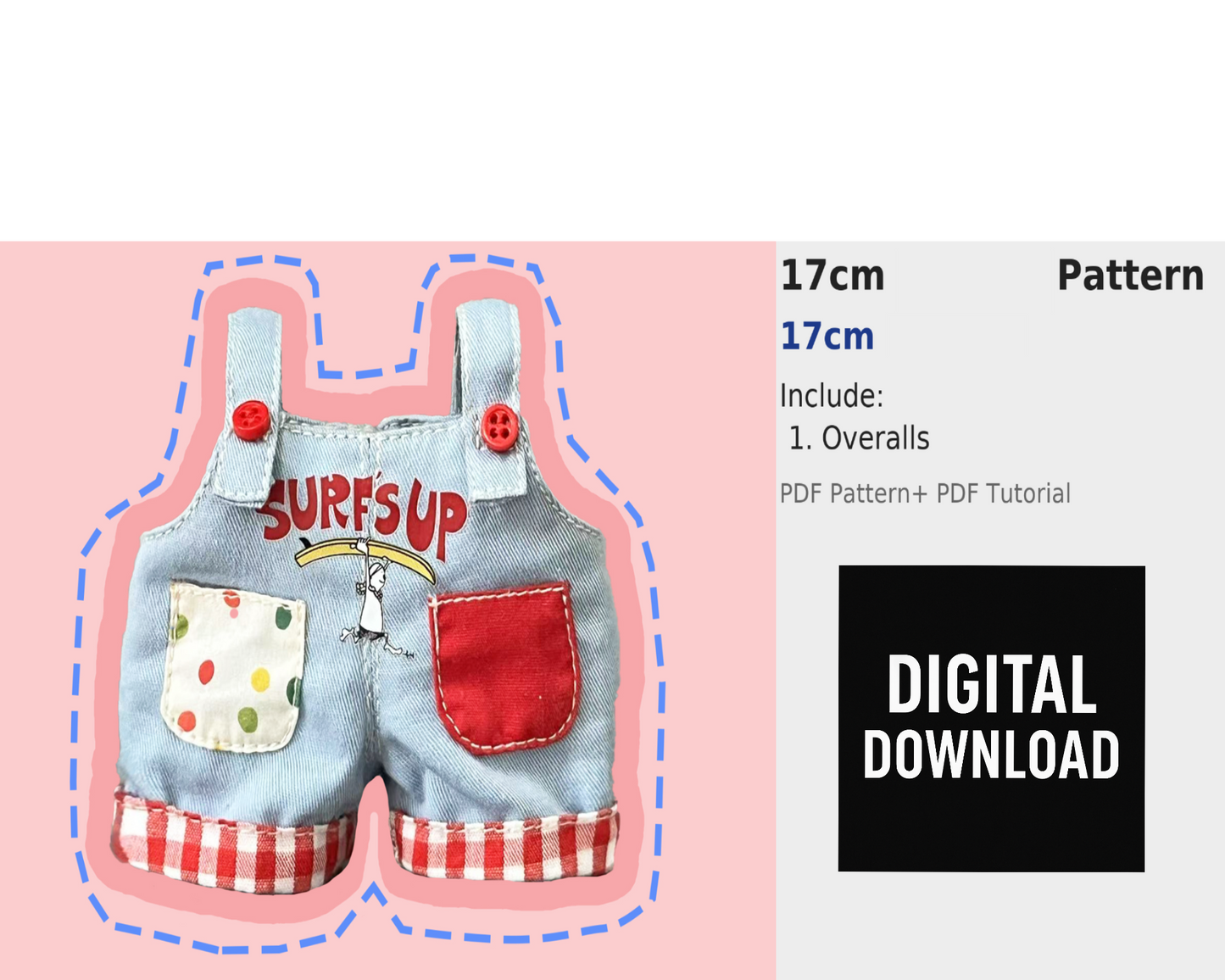 15.5–17cm Overalls Pattern – Eggroll Style compatible with Labubu size dolls | PDF Sewing Pattern
