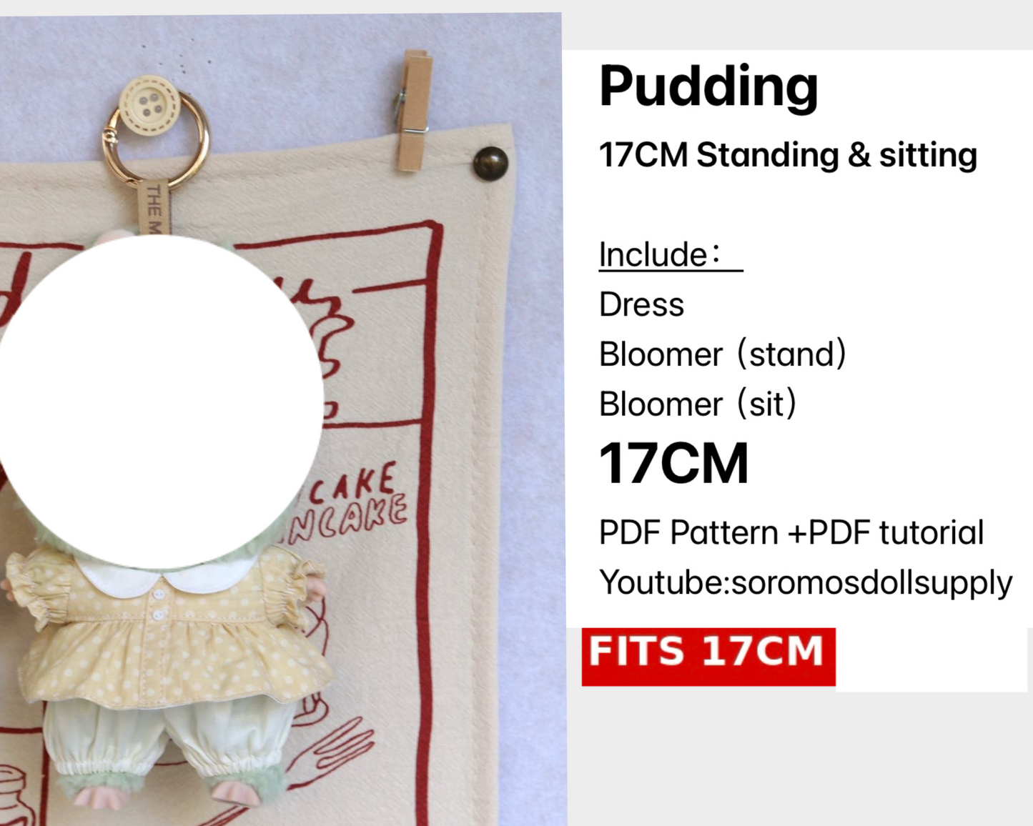 Pudding Outfit Pattern for 15.5–17cm Fantasy Monster Dolls – PDF + Video Tutorial | Compatible with Labubu size dolls
