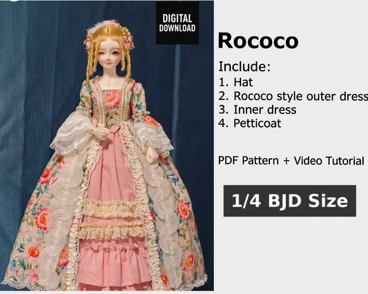 阿彩 1/4 BJD Doll Dress Pattern -Rococo -include 5mm seam allowance