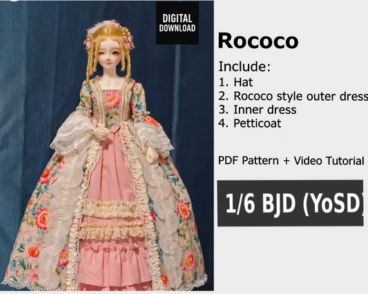 阿彩 1/6 BJD YOSD Doll Dress Pattern - Rococo-include 5mm seam allowance