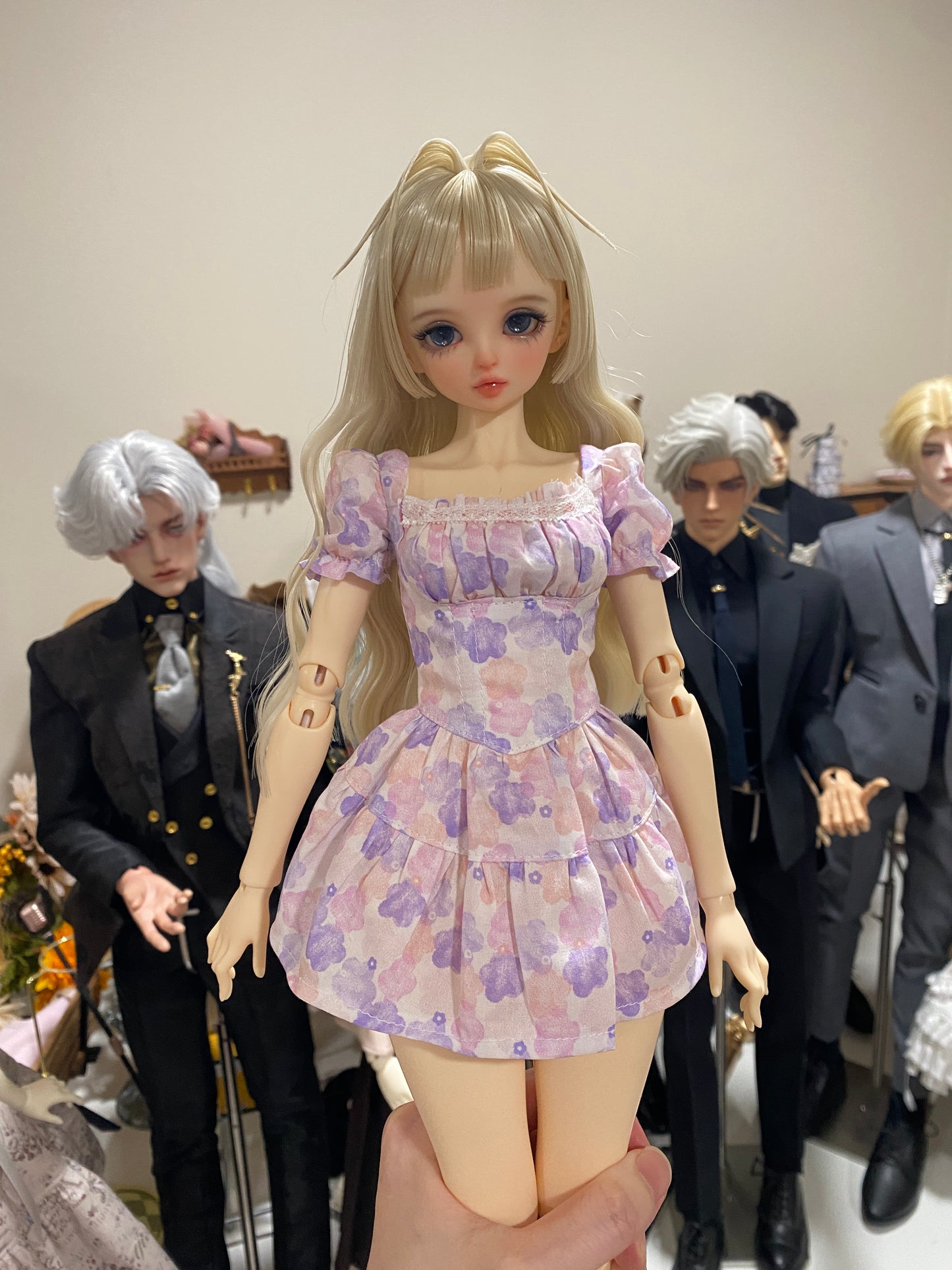 Lavender Bloom Puff Dress – Ready-Made Outfit | Fits 1/4 BJD (Bust 16–19cm, Waist 11–13cm)