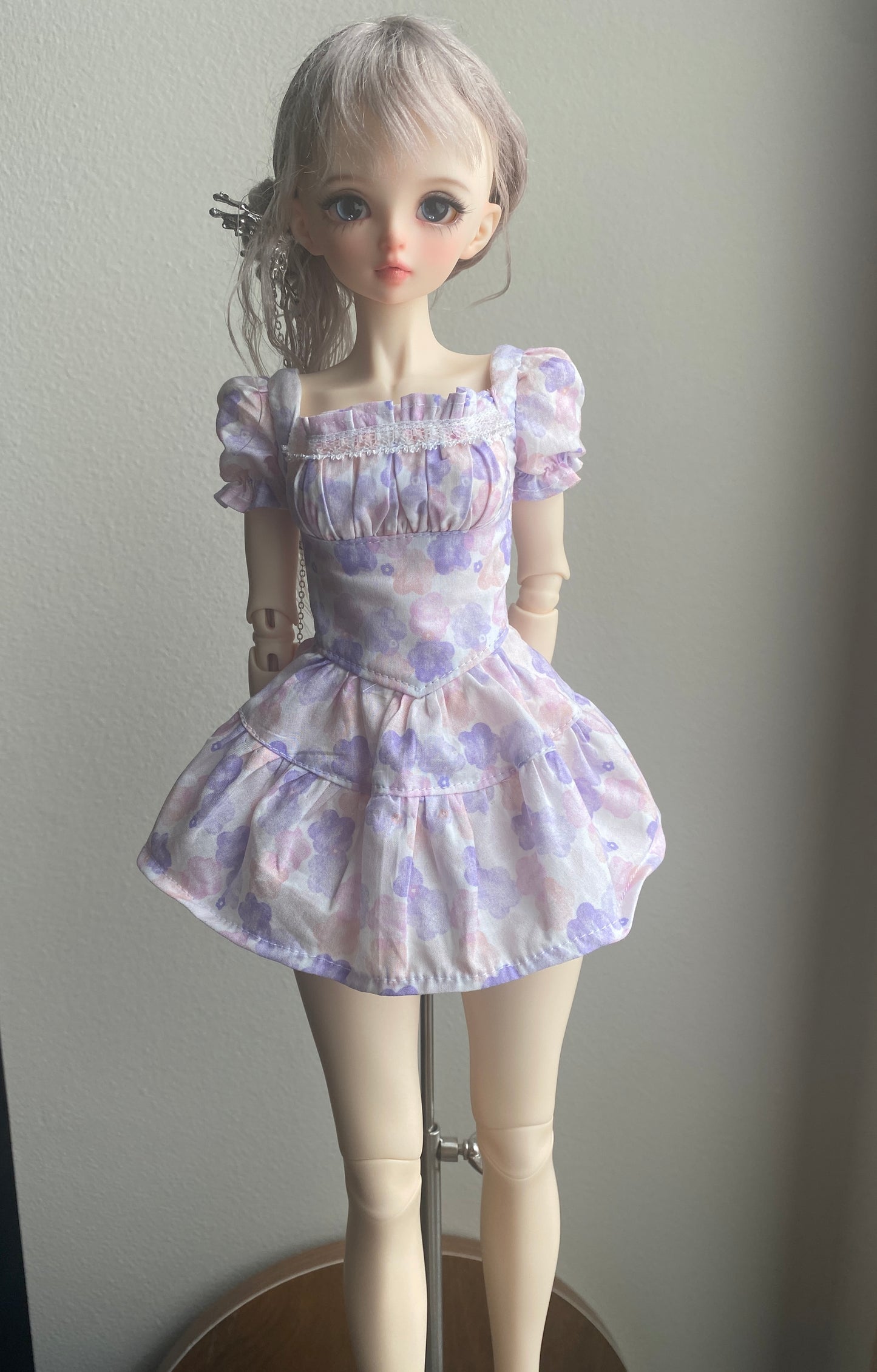 Lavender Bloom Puff Dress – Ready-Made Outfit | Fits 1/4 BJD (Bust 16–19cm, Waist 11–13cm)