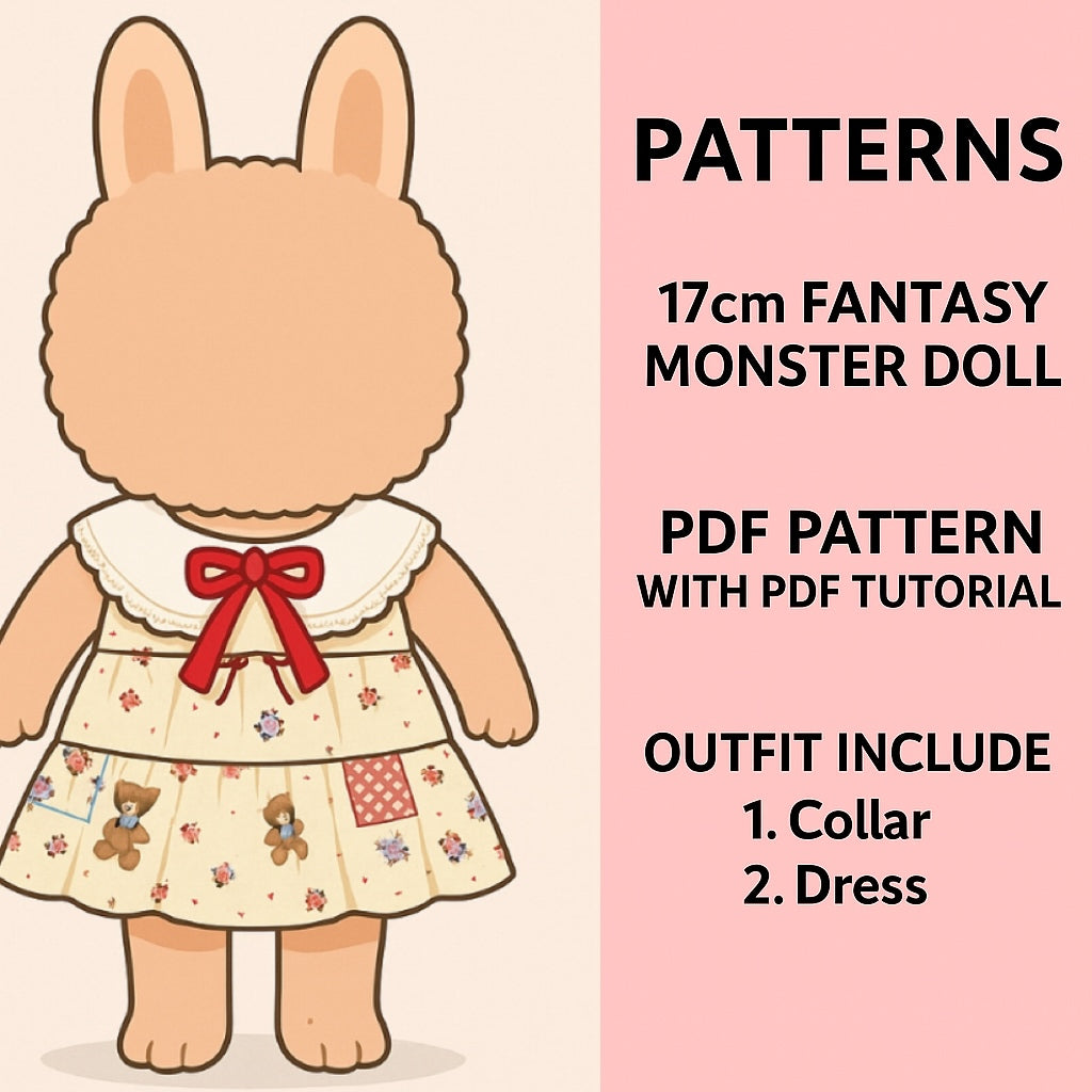 Fantasy Monster Doll 15.5–17cm Cookies Outfit Pattern – PDF + Video Tutorial | Macaron Style