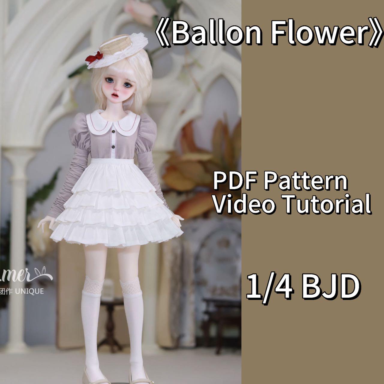 小Mer BJD 1/4 BJD DOLL Patterns Ballon Flower (Note: Hat is not easy to make, long tutorial) -Peaches-no seam allowance included