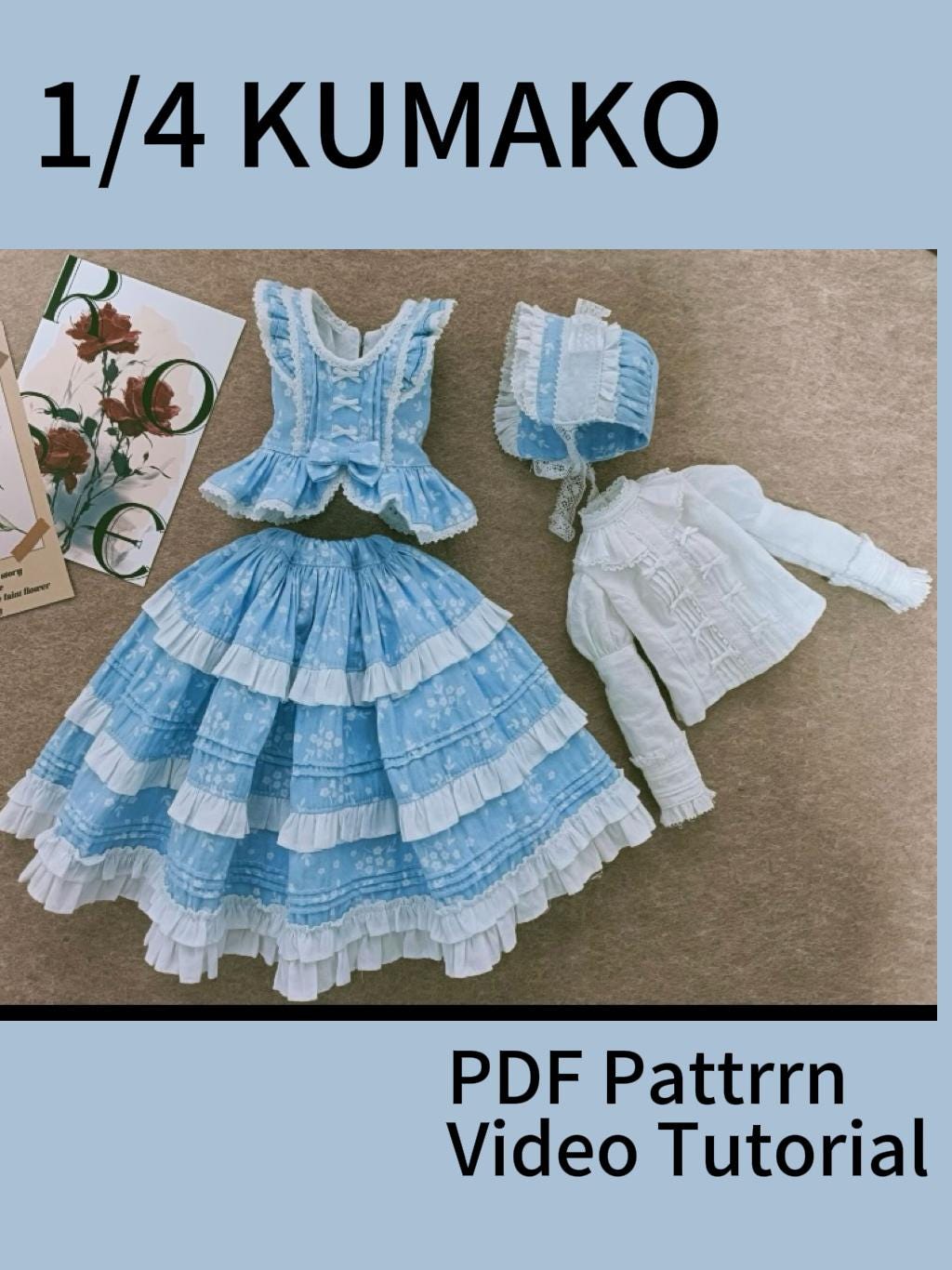 阿彩 1/4 KUMAKO BJD Doll Dress Pattern - Layered Pleated Skirt -(Hard , not for beginner)include 5mm seam allowance