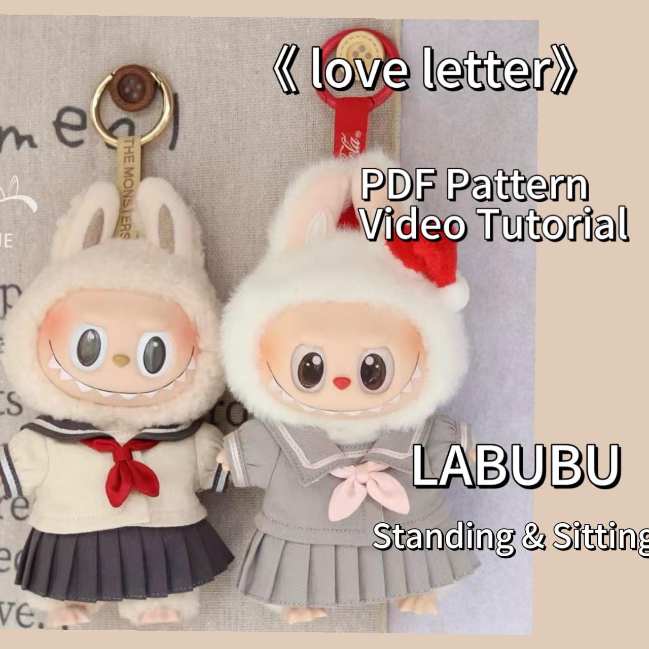 Patrón de conjunto LABUBU Love Letter – PDF + vídeo | Talla 15,5-17 cm (estilo macarrón)