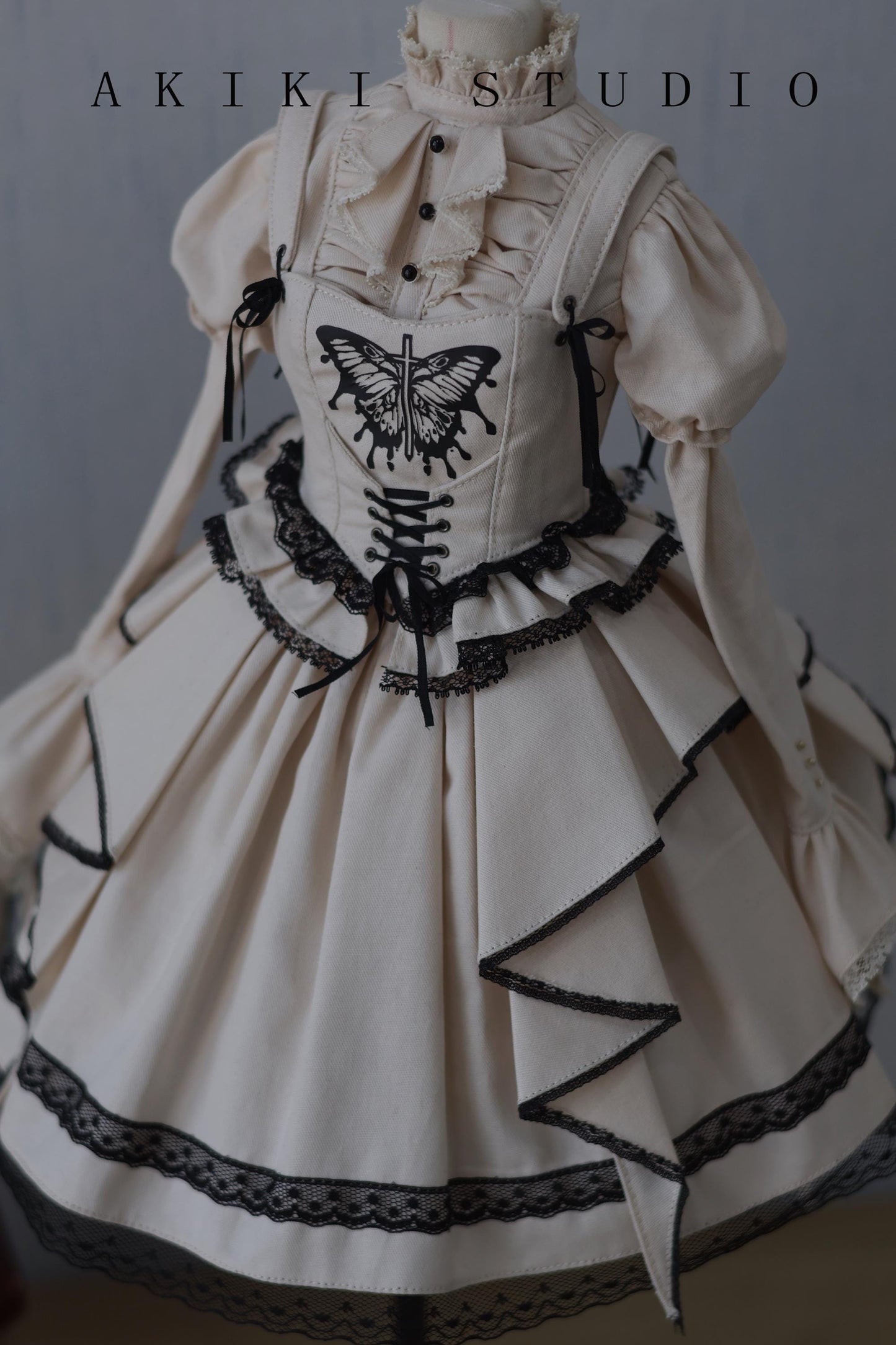 阿吉 BJD 1/4 DOLL Patterns Corset and hat and half skirt - Black Butterfly