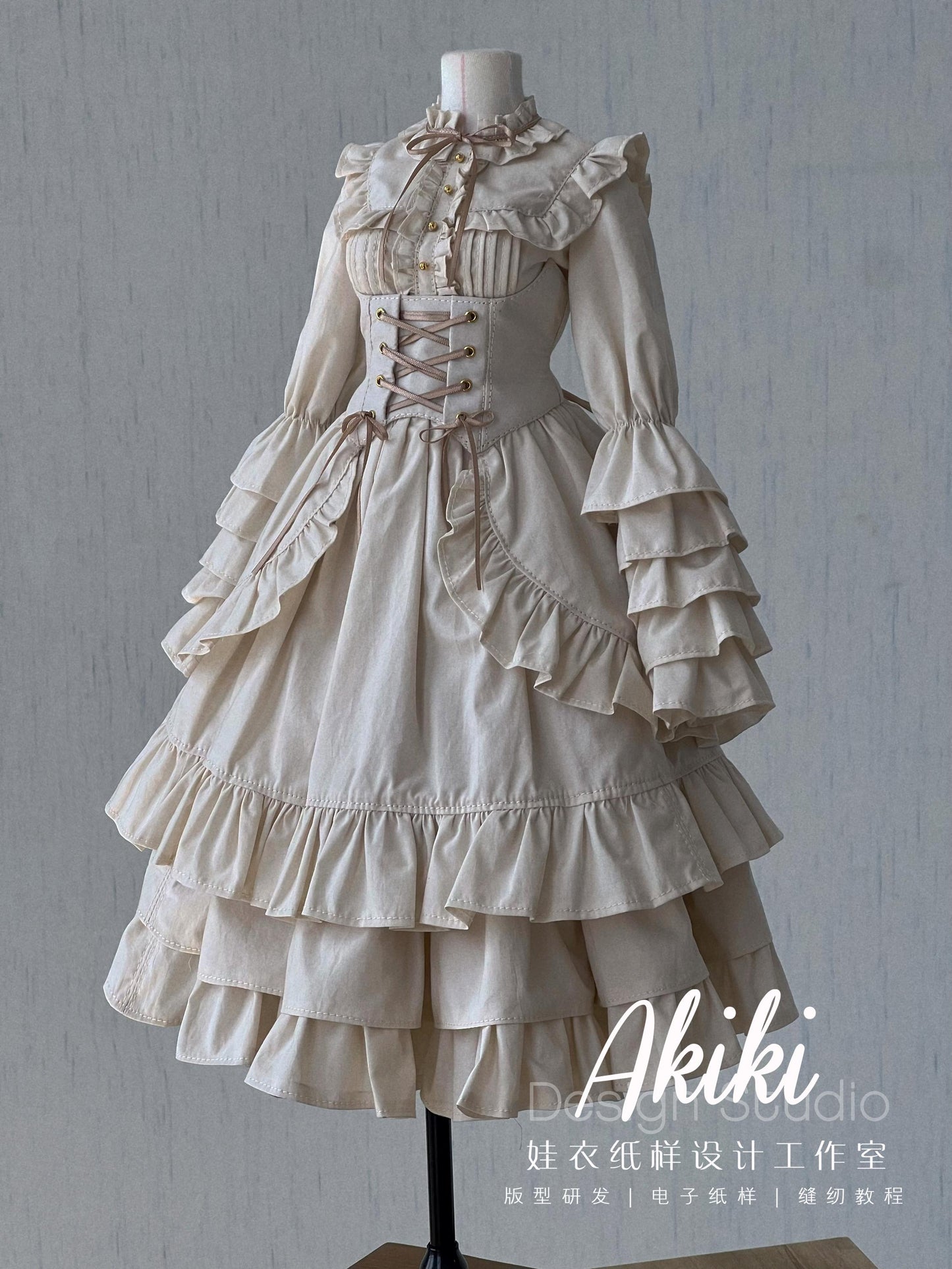 阿吉 BJD 1/4 BJD DOLL Patterns Victoria Style Puff Sleeve Dress- no seam allowance included