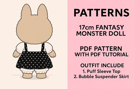 Fantasy Monster Doll 15.5–17cm Soft Outfit Pattern – PDF + Video Tutorial | Macaron Style