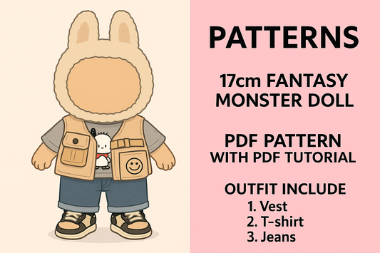 Fantasy Monster Doll 15.5–17cm Envelope Outfit Pattern – PDF + Video Tutorial | Macaron Style