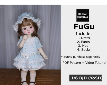 果果 1/6 BJD Doll Dress Pattern - FUGU  seam allowance include